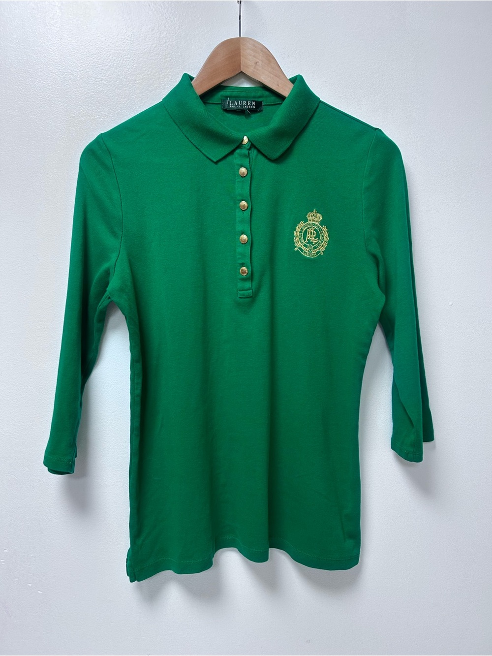 Lauren Ralph Lauren Green 3/4 Sleeve Polo Shirt Women’s M 19” Pit to pit